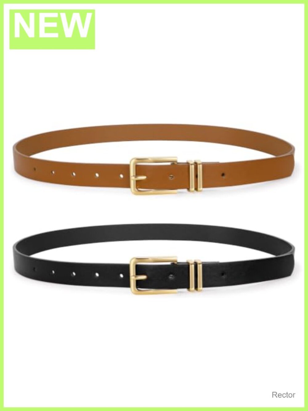 2 Pack Women's Skinny PU Leather Belt with Gold Square Buckle Thin Waist Belt
